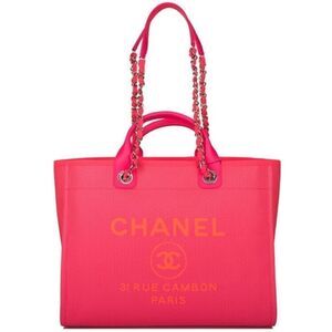 ❤️SOLD❤️Chanel Neon Pink and Orange Mixed Fibers Large Deauville Tote